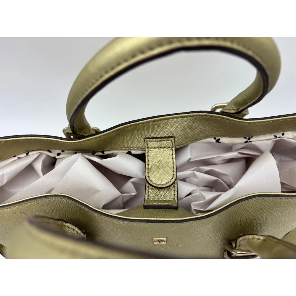 KATE SPADE NEW YORK Gold Satchel Crossbody Handbag Bag Saffiano Leather Metallic
